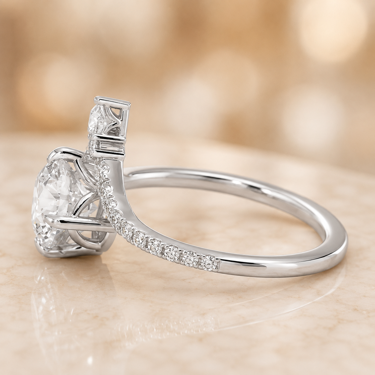 2.50 CT Nouveau Lab-Grown Diamond 2PCS Bridal Set in 14K White Gold – Art Nouveau Chevron Pavé Wedding Ring Design
