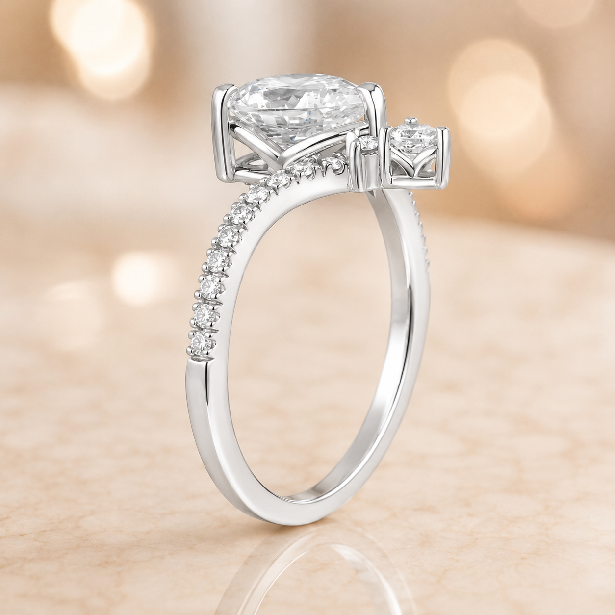 2.50 CT Nouveau Lab-Grown Diamond 2PCS Bridal Set in 14K White Gold – Art Nouveau Chevron Pavé Wedding Ring Design