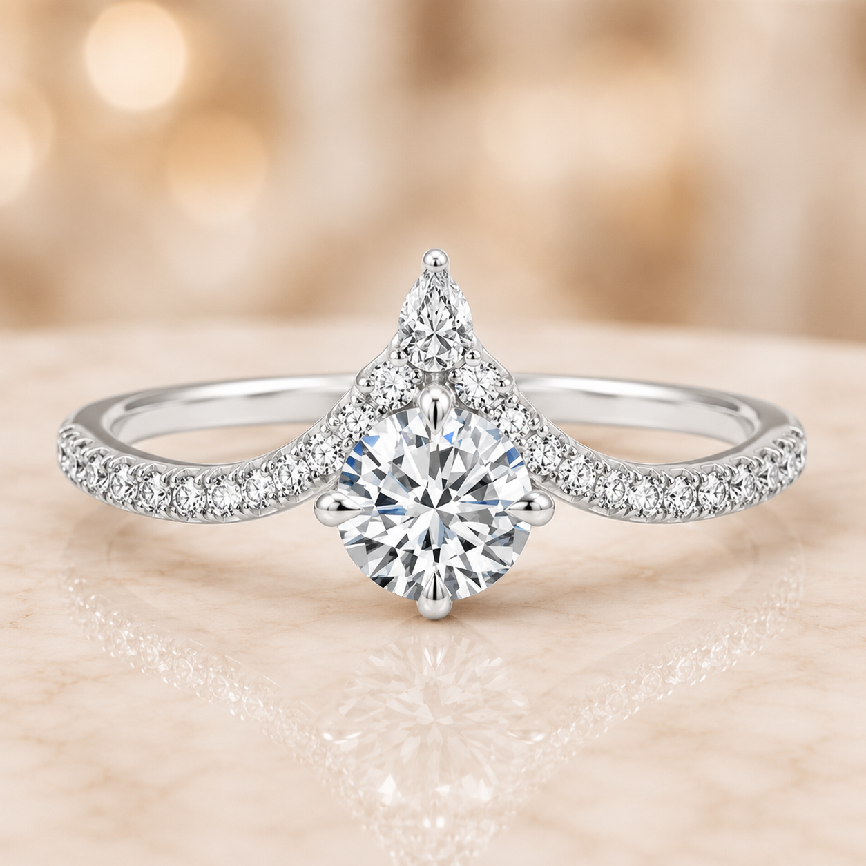 2.50 CT Nouveau Lab-Grown Diamond 2PCS Bridal Set in 14K White Gold – Art Nouveau Chevron Pavé Wedding Ring Design