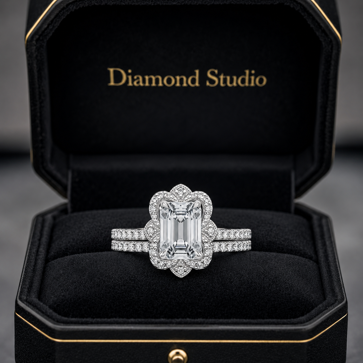 12.90 CT Reina Emerald Cut Lab-Grown Diamond 2PCS Halo Bridal Set in 14K White Gold – Luxe Ballad Matching Wedding Ring Design