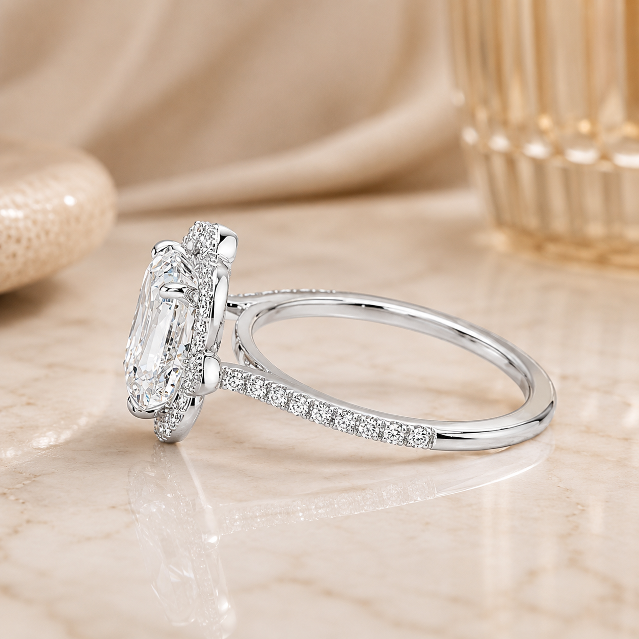 12.90 CT Reina Emerald Cut Lab-Grown Diamond 2PCS Halo Bridal Set in 14K White Gold – Luxe Ballad Matching Wedding Ring Design
