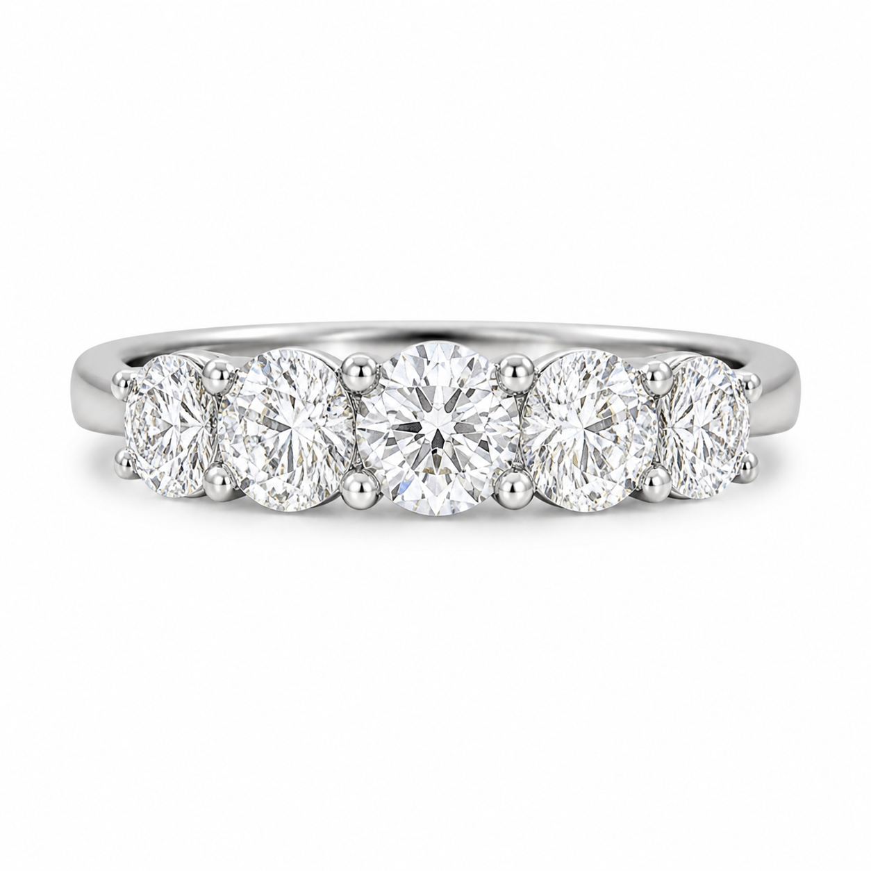 14K White Gold Lab-Grown Diamond 5-Stone Fashion Ring (1.90 CTW – D–F / VS1–VS2)