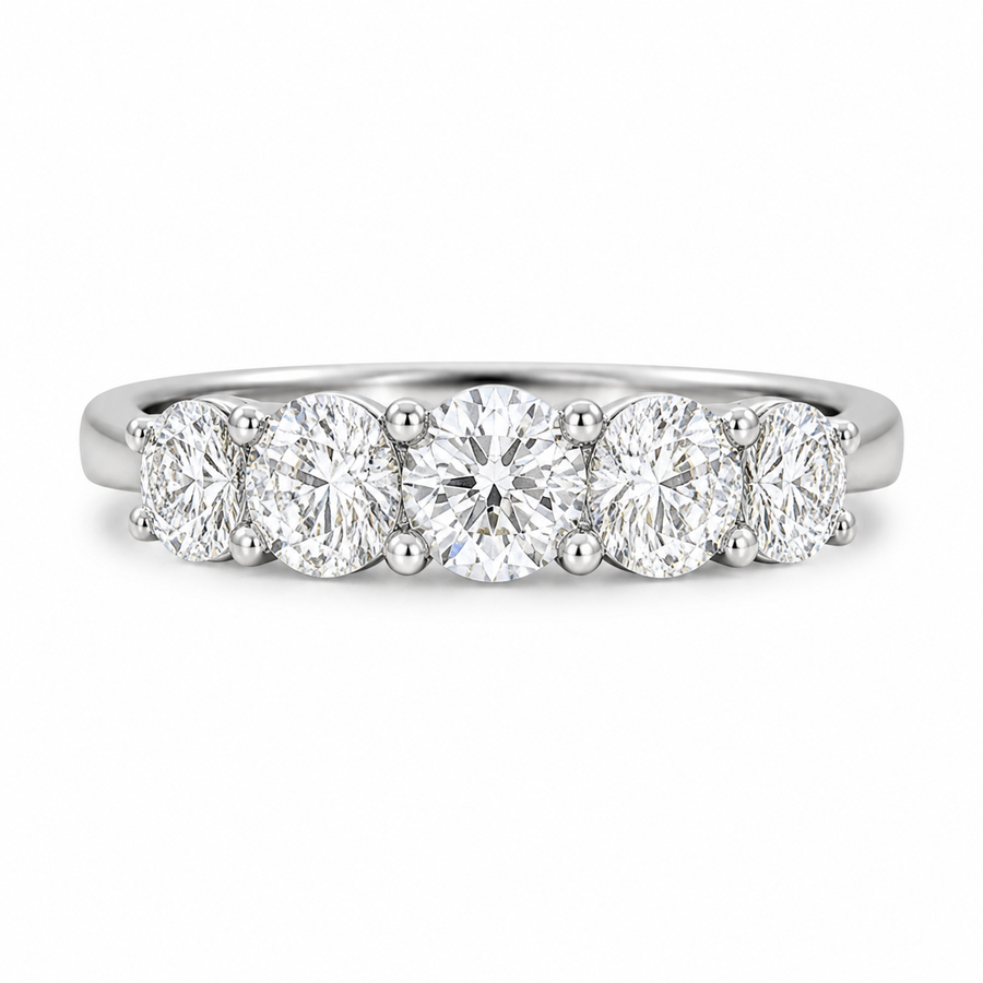 14K White Gold Lab-Grown Diamond 5-Stone Fashion Ring (1.90 CTW – D–F / VS1–VS2)