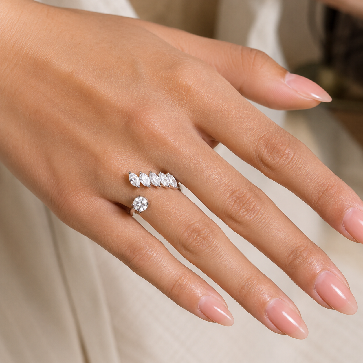 1.50 CT Lab-Grown Diamond Wrap Fashion Ring in 14K White Gold (D–F / VS1–VS2)