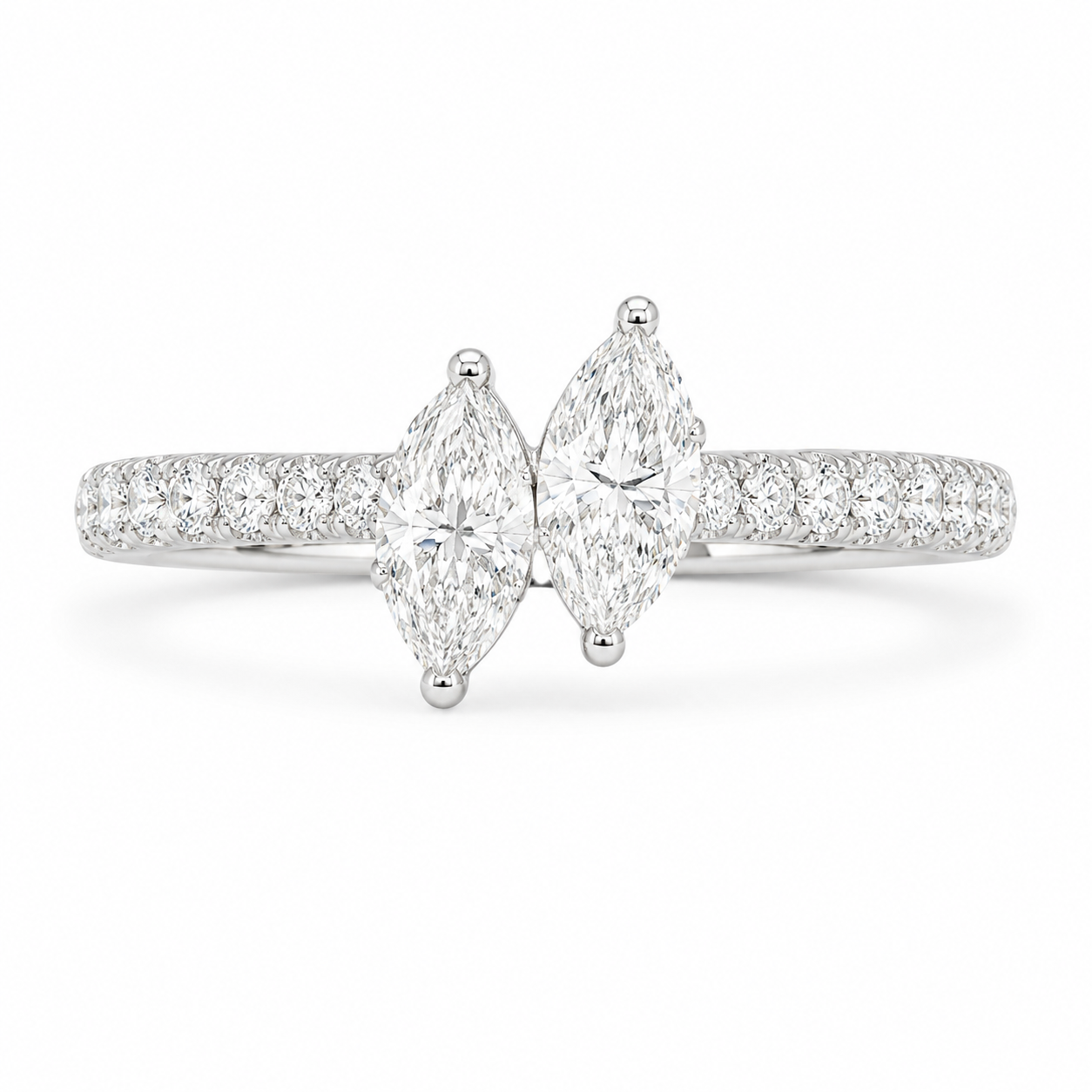 1.00 CT Two-Stone Lab-Grown Diamond Ring with PavÃ© Band in 14K White Gold (Dâ€“F / VS1â€“VS2) from Diamond Studio