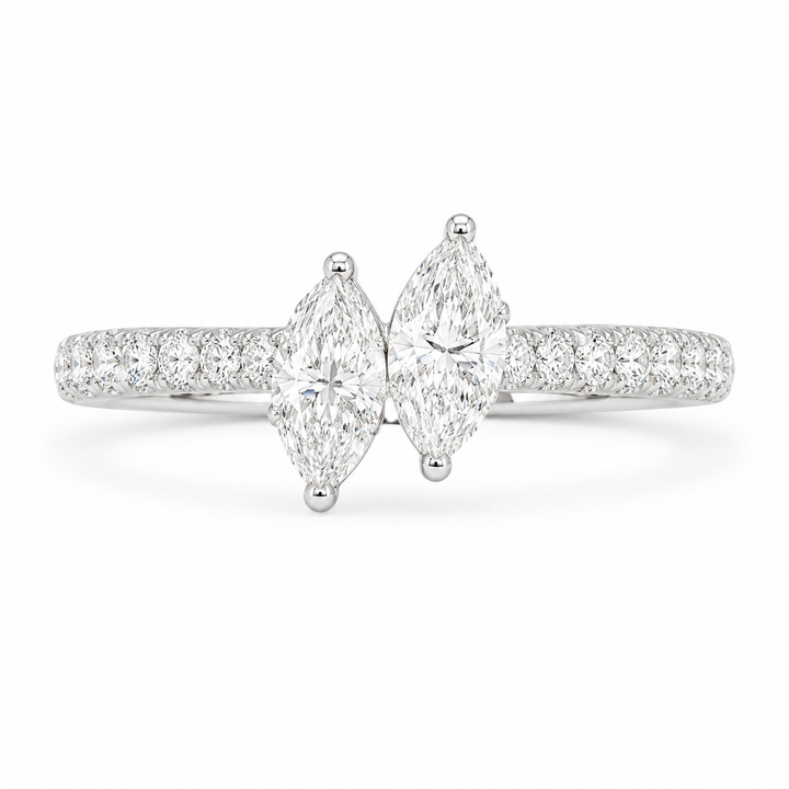 1.00 CT Two-Stone Lab-Grown Diamond Ring with PavÃ© Band in 14K White Gold (Dâ€“F / VS1â€“VS2) from Diamond Studio