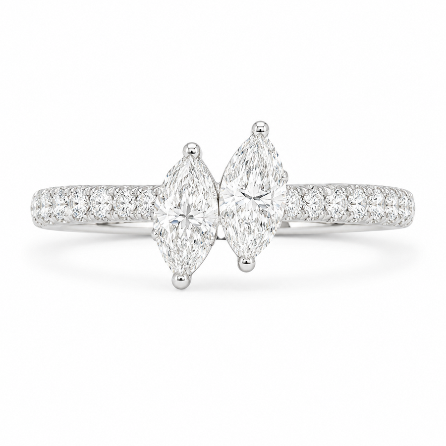 1.00 CT Two-Stone Lab-Grown Diamond Ring with Pavé Band in 14K White Gold (D–F / VS1–VS2)