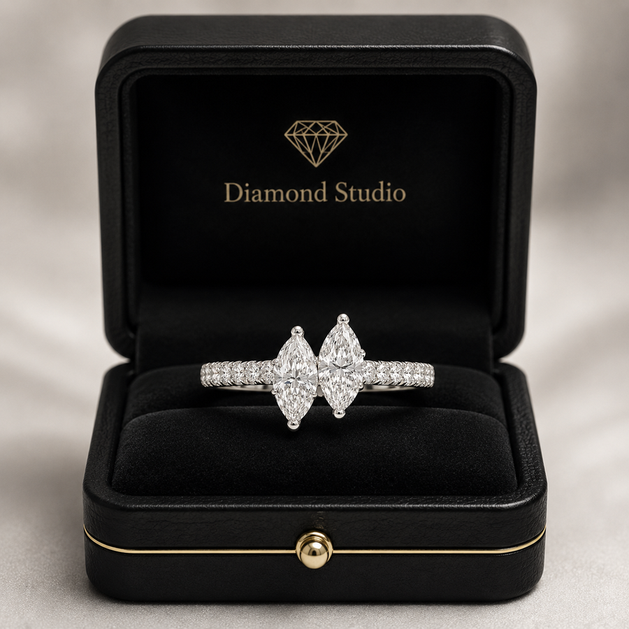 1.00 CT Two-Stone Lab-Grown Diamond Ring with Pavé Band in 14K White Gold (D–F / VS1–VS2)