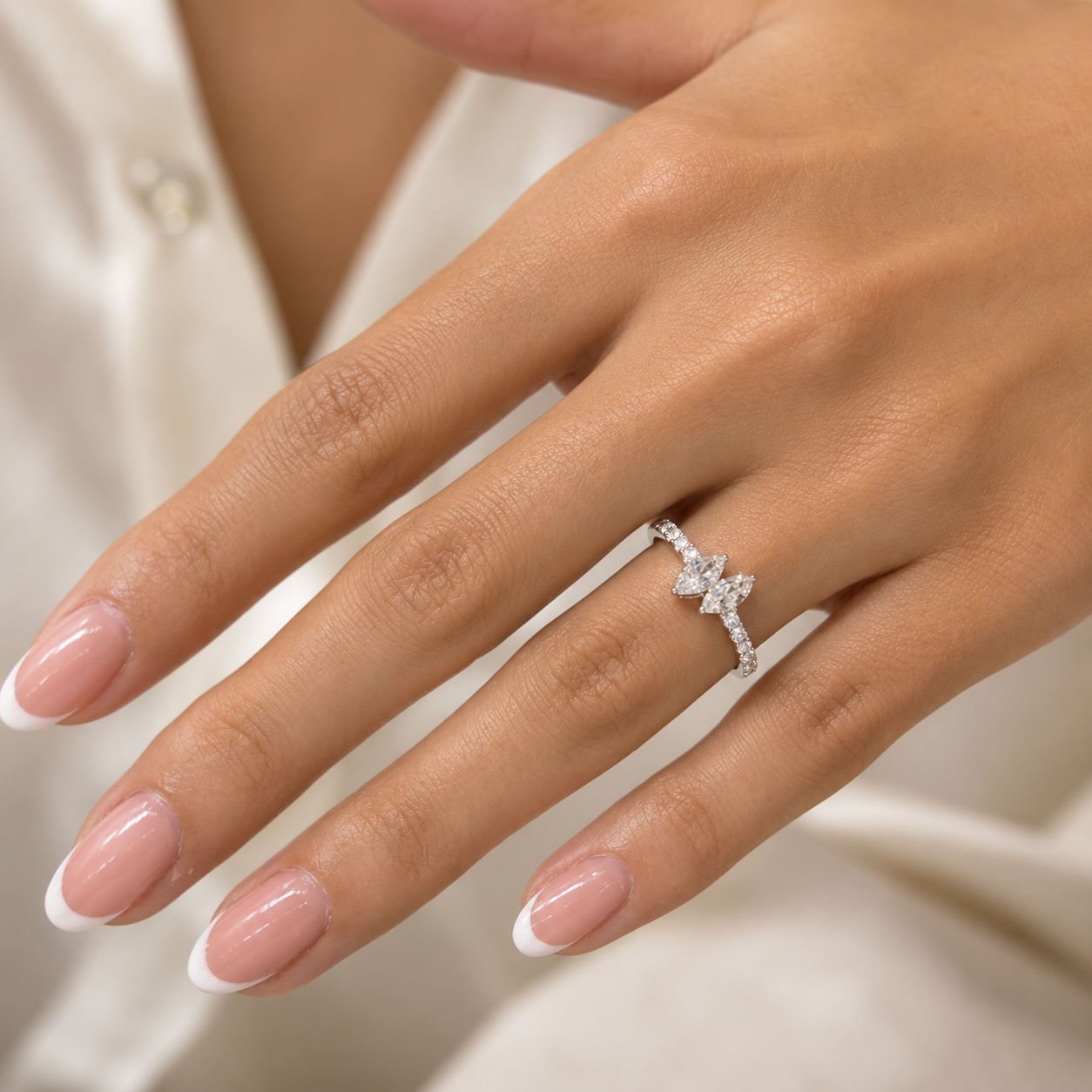 1.00 CT Two-Stone Lab-Grown Diamond Ring with Pavé Band in 14K White Gold (D–F / VS1–VS2)