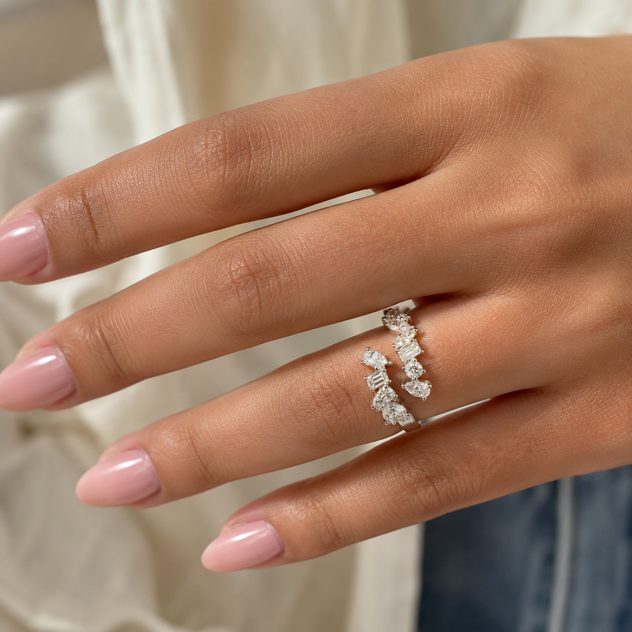 1.45 CT Lab-Grown Diamond Wrap Fashion Ring in 14K White Gold (D–F / VS1–VS2)