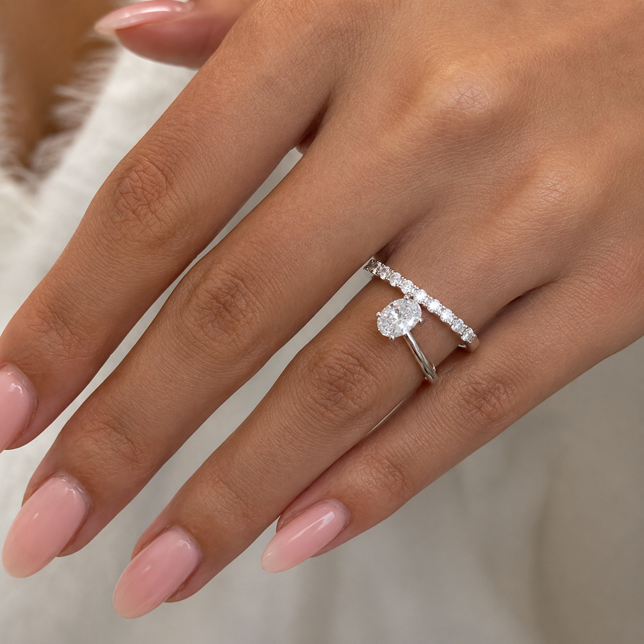 1.15 CT Lab-Grown Diamond Wrap Fashion Ring in 14K White Gold (D–F / VS1–VS2)