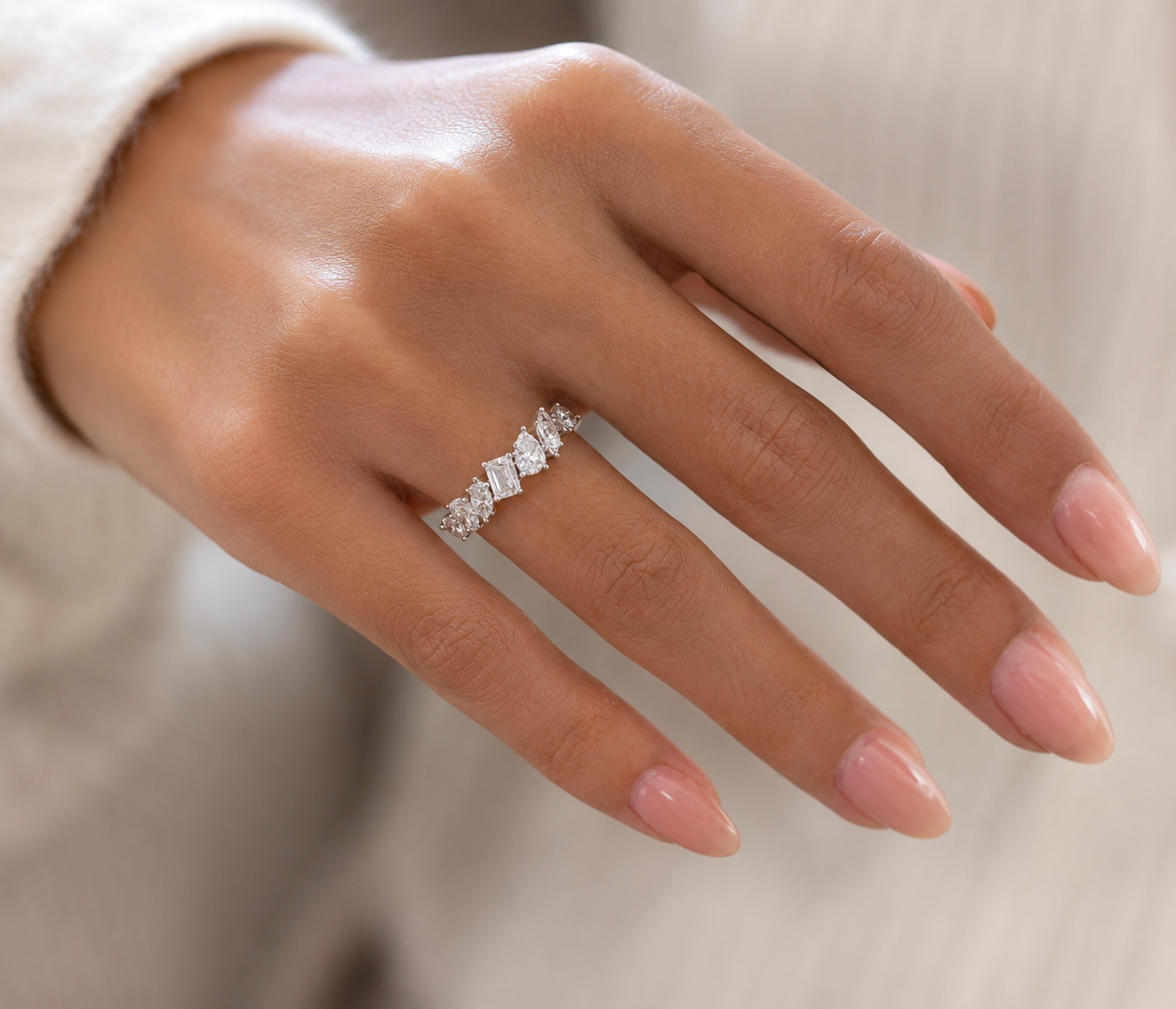 1.10 CT Lab-Grown Diamond Stackable Fashion Ring in 14K White Gold (D–F / VS1–VS2)