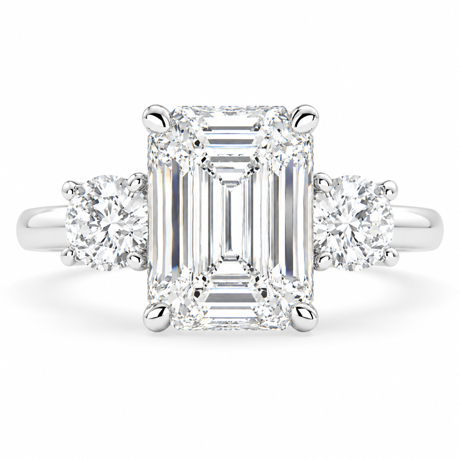 6 CT Hana Emerald Cut Lab-Grown Diamond Three-Stone Engagement Ring