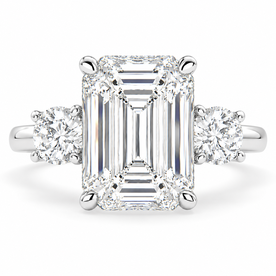 7 CT Hana Emerald Cut Lab-Grown Diamond Three-Stone Engagement Ring