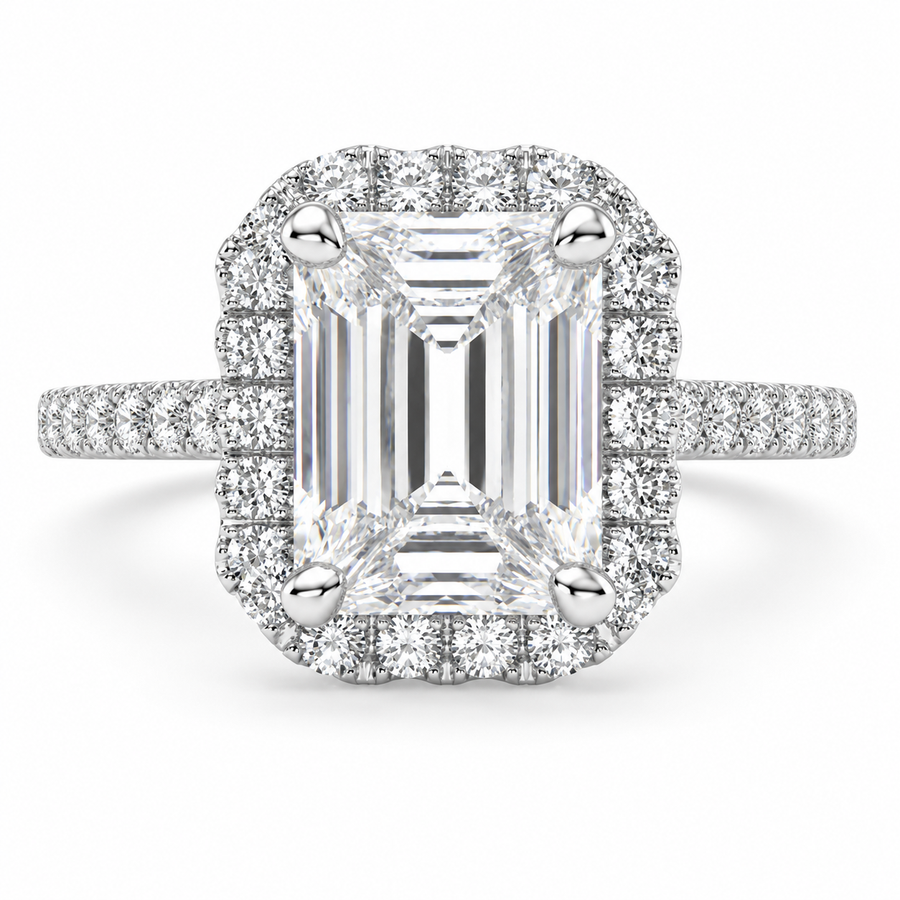 6 CT Isadora Emerald Cut Lab-Grown Diamond Halo Pavé Engagement Ring