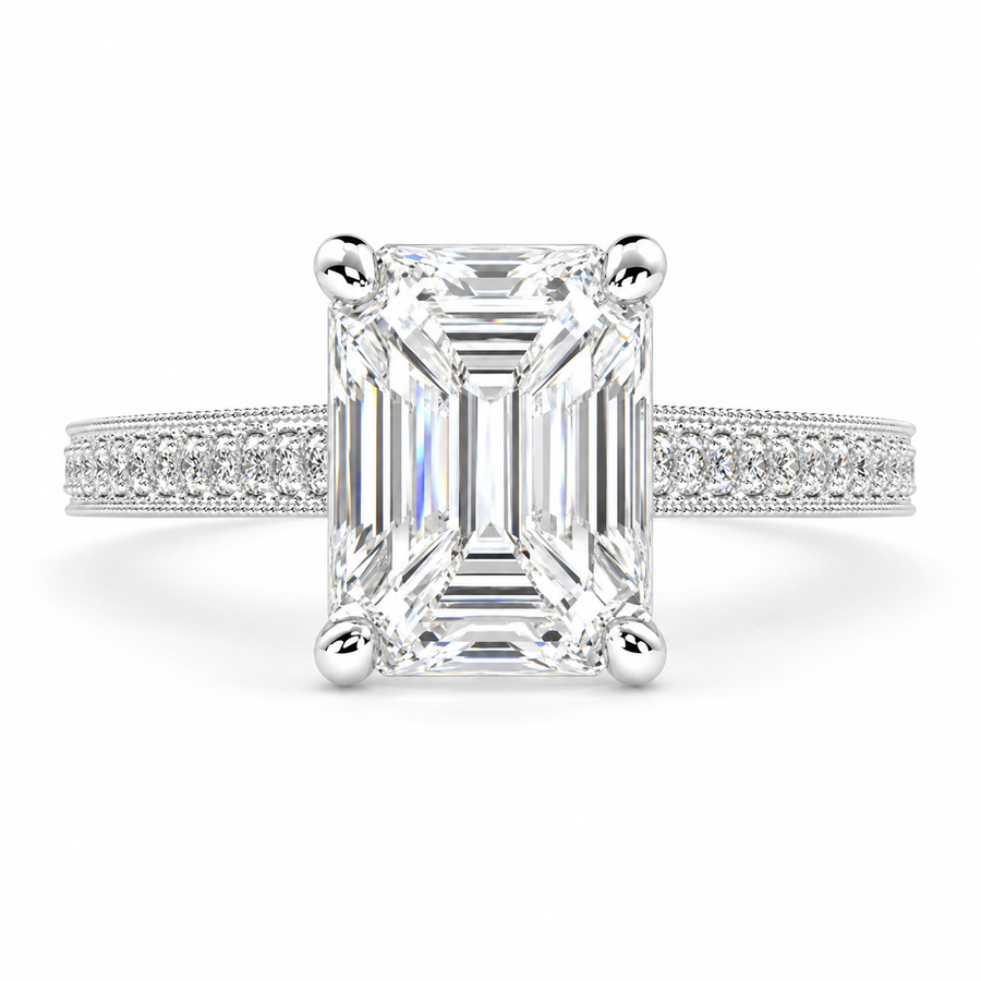 4 CT Martina Emerald Cut Lab-Grown Diamond Pavé Engagement Ring