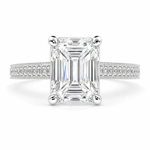 3 CT Martina Emerald Cut Lab-Grown Diamond Pavé Engagement Ring