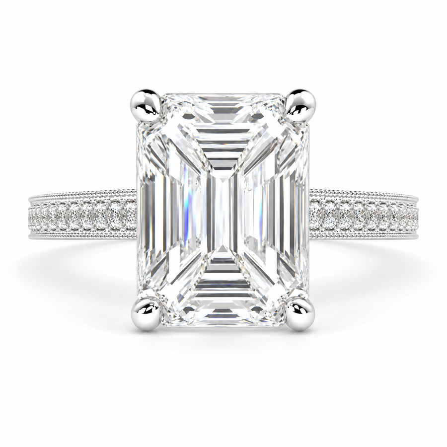 5 CT Martina Emerald Cut Lab-Grown Diamond Pavé Engagement Ring