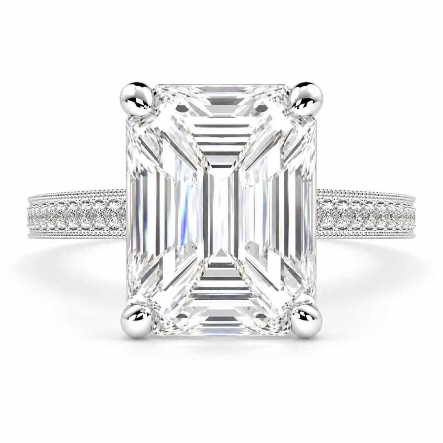 6 CT Martina Emerald Cut Lab-Grown Diamond Pavé Engagement Ring