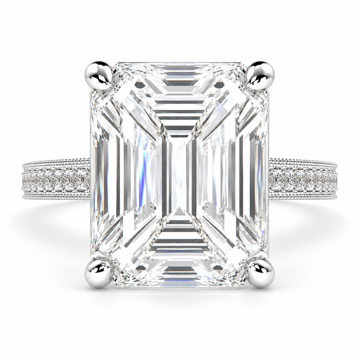 7 CT Martina Emerald Cut Lab-Grown Diamond Pavé Engagement Ring