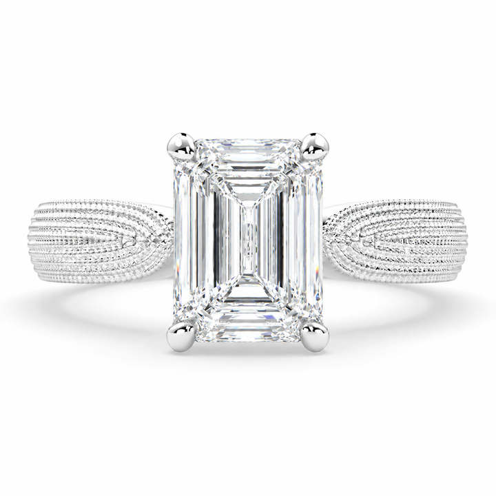 4 CT Valentina Emerald Cut Lab-Grown Diamond Solitaire Tapered Milgrain Engagement Ring