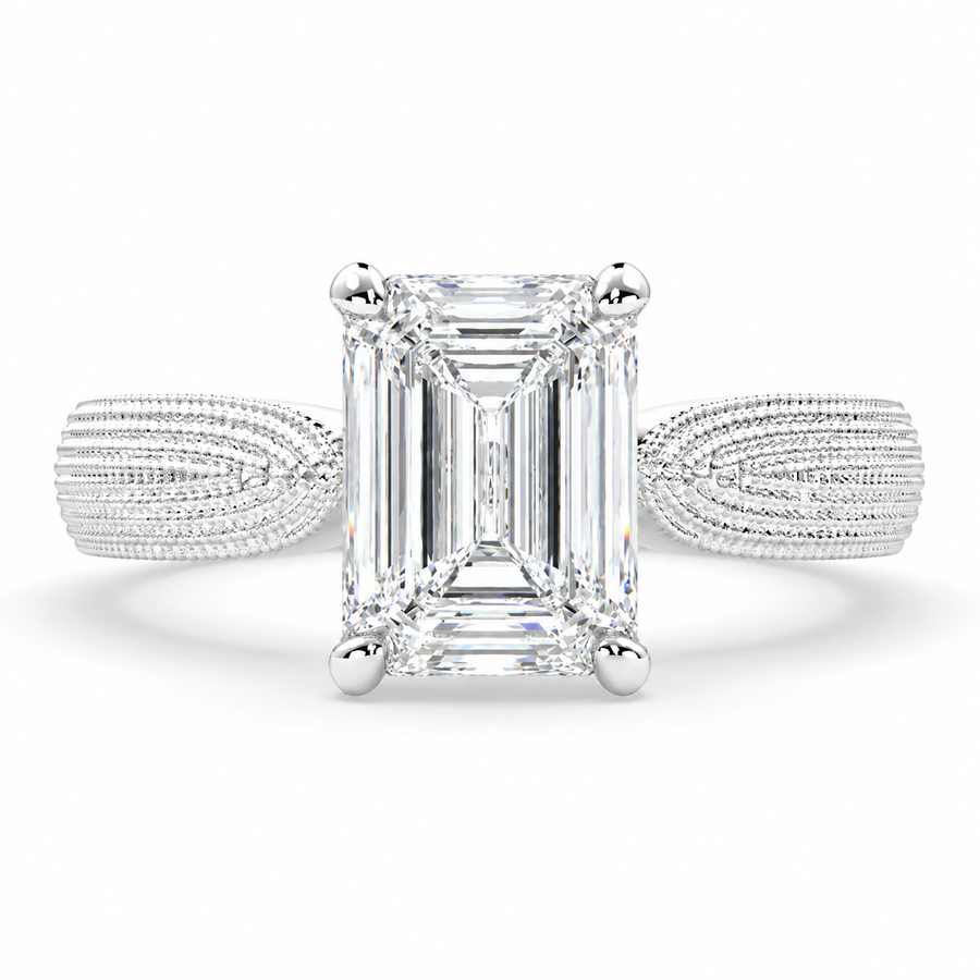 4 CT Valentina Emerald Cut Lab-Grown Diamond Solitaire Tapered Milgrain Engagement Ring