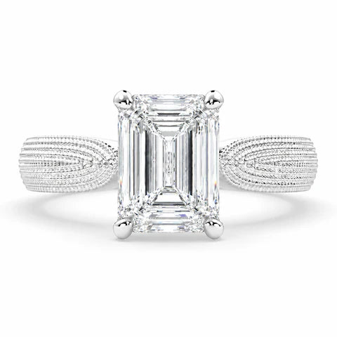 Valentina 1 Carat Emerald Cut Solitaire Tapered Milgrain Engagement Ring