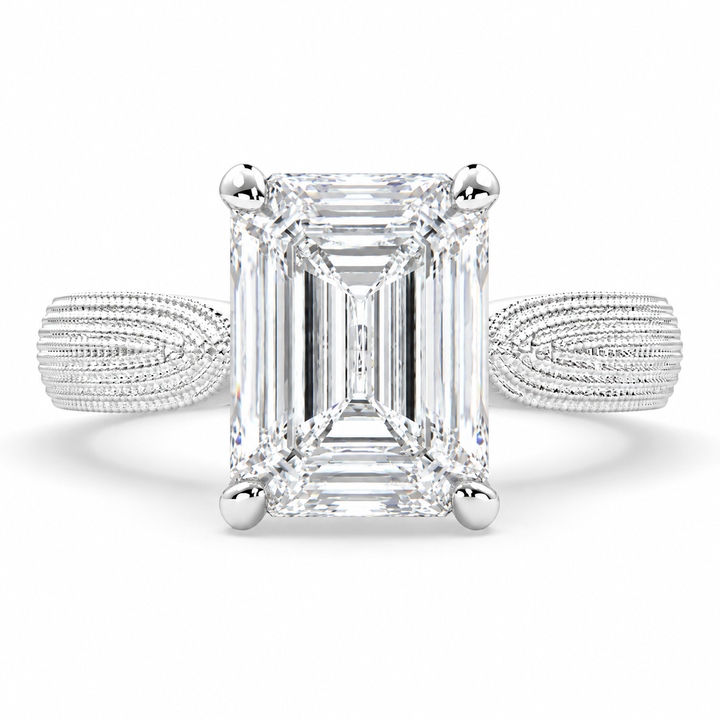 5 CT Valentina Emerald Cut Lab-Grown Diamond Solitaire Tapered Milgrain Engagement Ring
