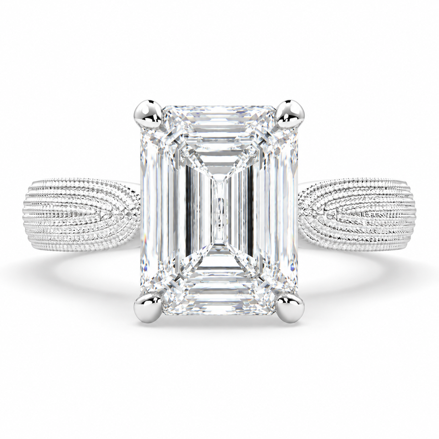 5 CT Valentina Emerald Cut Lab-Grown Diamond Solitaire Tapered Milgrain Engagement Ring