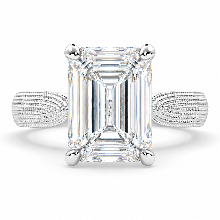 6 CT Valentina Emerald Cut Lab-Grown Diamond Solitaire Tapered Milgrain Engagement Ring