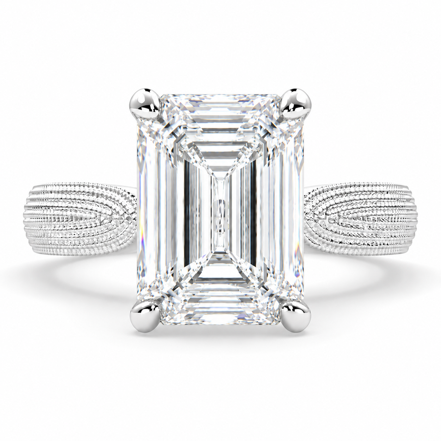 6 CT Valentina Emerald Cut Lab-Grown Diamond Solitaire Tapered Milgrain Engagement Ring
