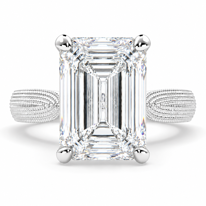 7 CT Valentina Emerald Cut Lab-Grown Diamond Solitaire Tapered Milgrain Engagement Ring