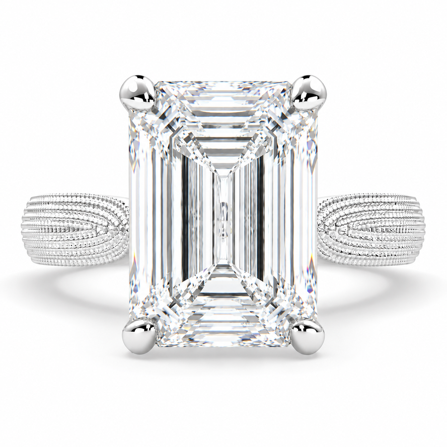 7 CT Valentina Emerald Cut Lab-Grown Diamond Solitaire Tapered Milgrain Engagement Ring