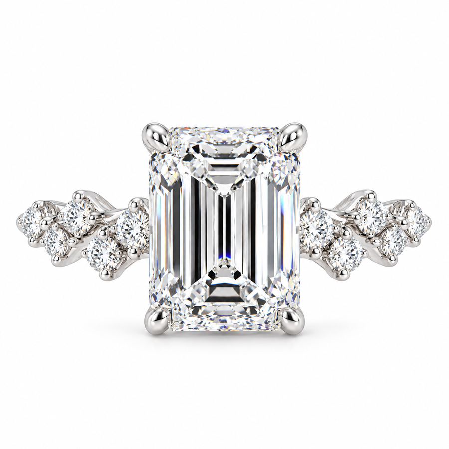4 CT Emerald Cut Lab-Grown Diamond Engagement Ring, D–F Color, VS1–VS2 Clarity, IGI Certified, 14K White Gold