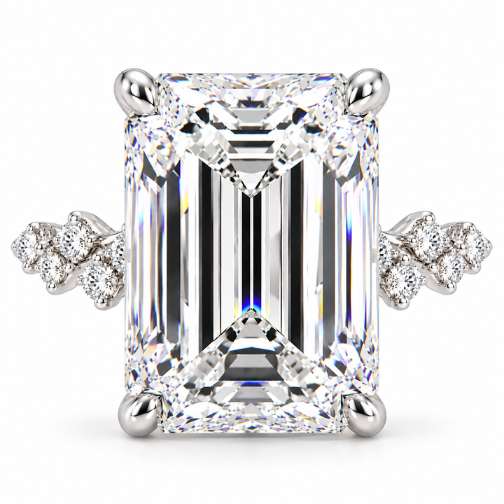 7 CT Emerald Cut Lab-Grown Diamond Engagement Ring, D–F Color, VS1–VS2 Clarity, IGI Certified, 14K White Gold