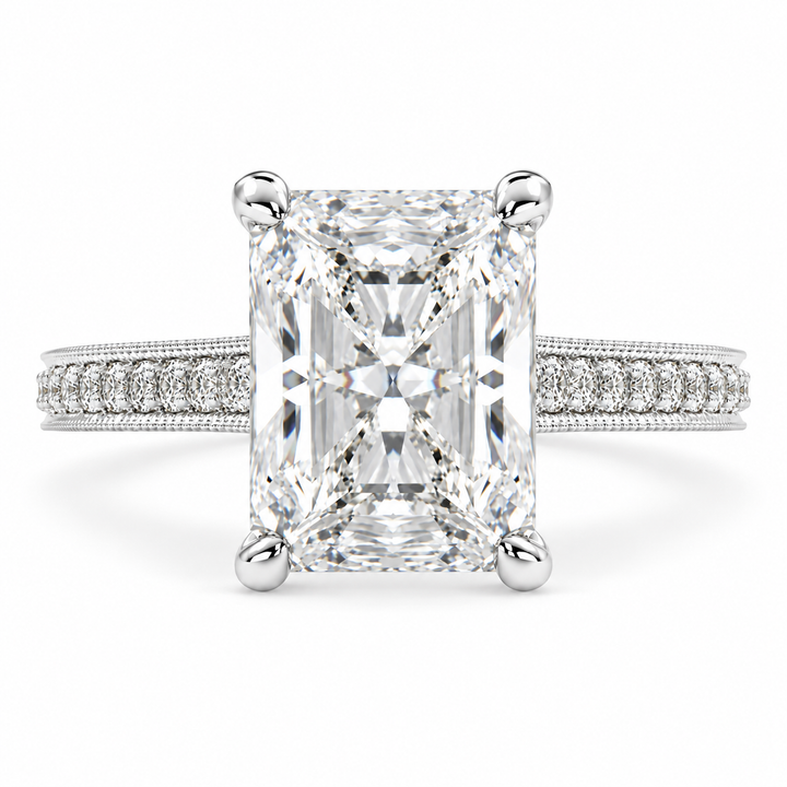 5 CT Martina Radiant Cut Lab-Grown Diamond Pavé Engagement Ring in 14K White Gold