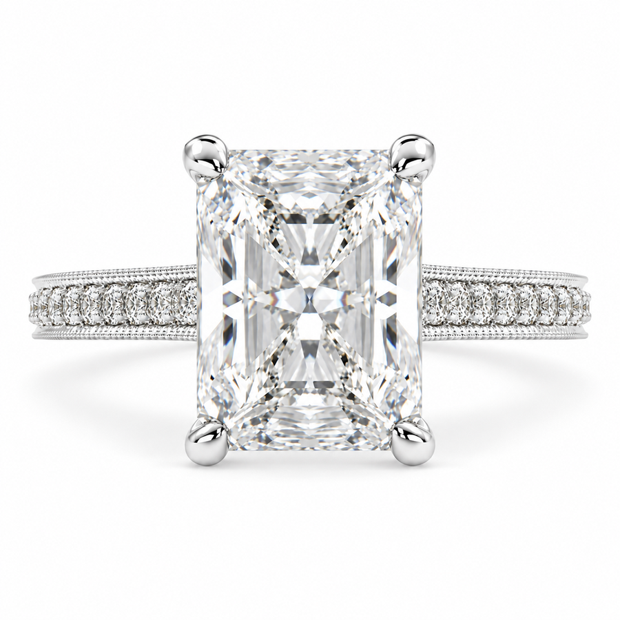 5 CT Martina Radiant Cut Lab-Grown Diamond Pavé Engagement Ring in 14K White Gold