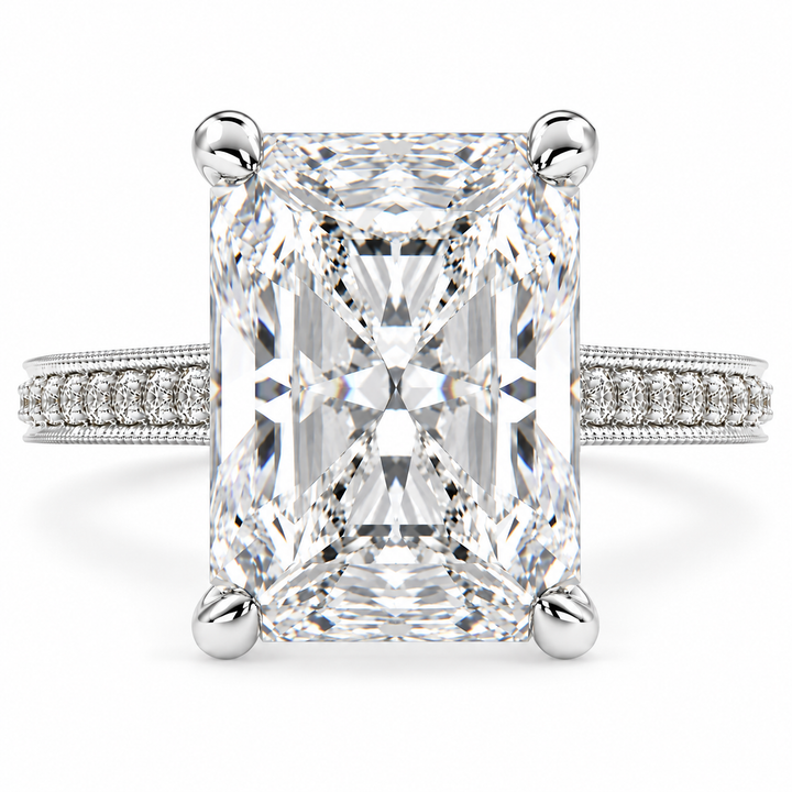 7 CT Martina Radiant Cut Lab-Grown Diamond Pavé Engagement Ring in 14K White Gold