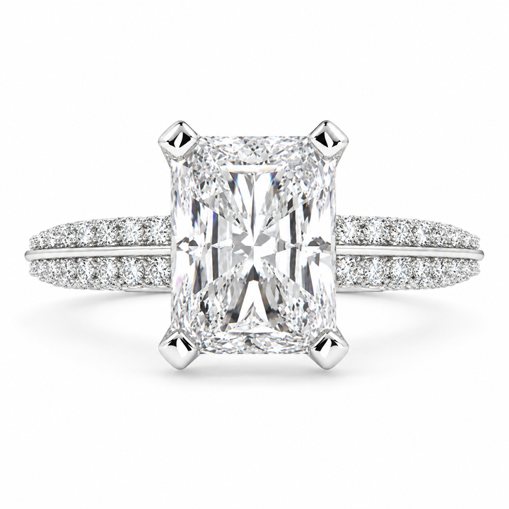 4 CT Daria Radiant Cut Lab-Grown Diamond Pavé 4-Prong Engagement Ring in 14K White Gold
