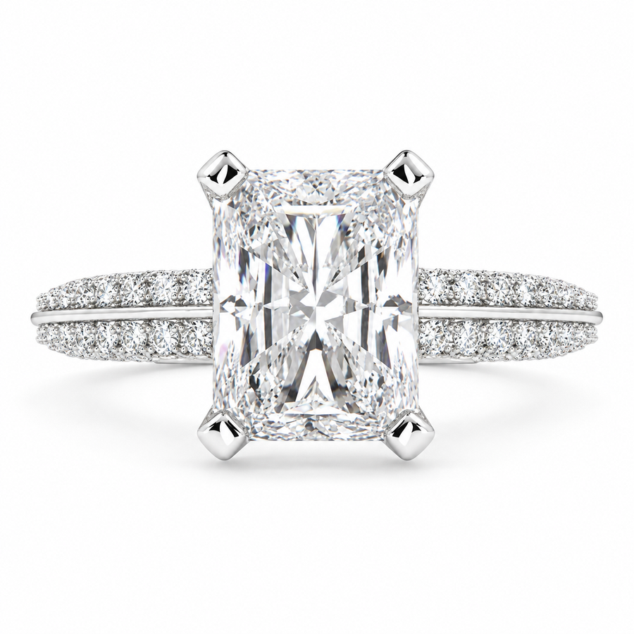 4 CT Daria Radiant Cut Lab-Grown Diamond Pavé 4-Prong Engagement Ring in 14K White Gold