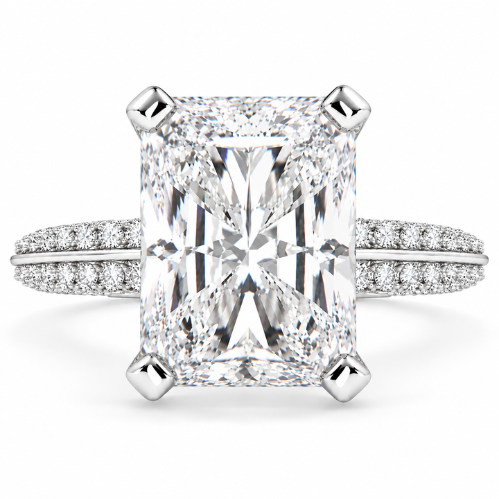 7 CT Daria Radiant Cut Lab-Grown Diamond Pavé 4-Prong Engagement Ring in 14K White Gold