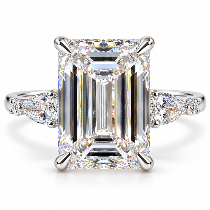 6 CT Emerald Cut Lab-Grown Diamond Engagement Ring, D–F Color, VS1–VS2 Clarity, IGI Certified, 14K White Gold, Side Stone Luxury Setting
