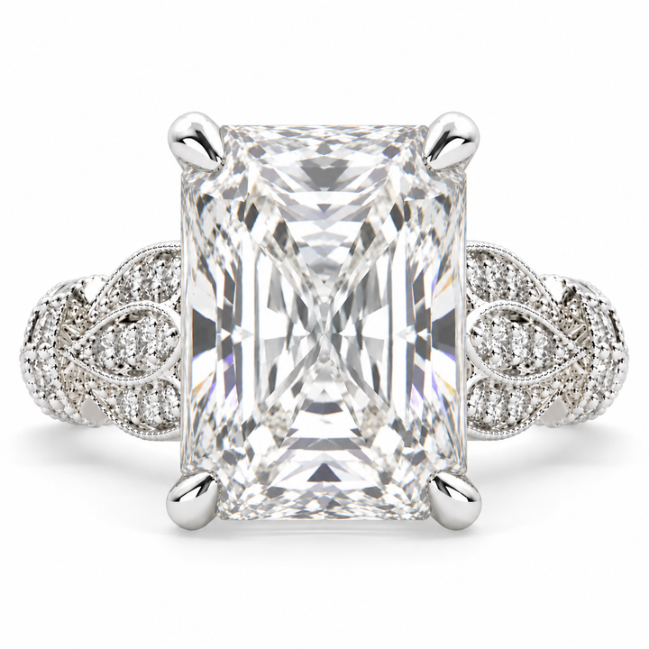 7 CT Nadia Radiant Cut Lab-Grown Diamond Pavé Milgrain Engagement Ring