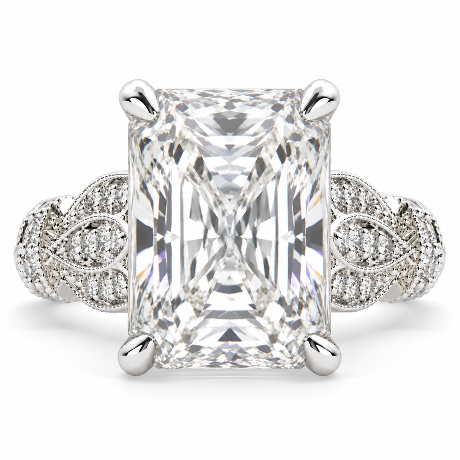 7 CT Nadia Radiant Cut Lab-Grown Diamond Pavé Milgrain Engagement Ring