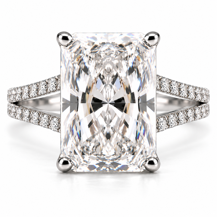 7 CT Radiant Cut Lab-Grown Diamond Split Shank Pavé Engagement Ring in 14K White Gold