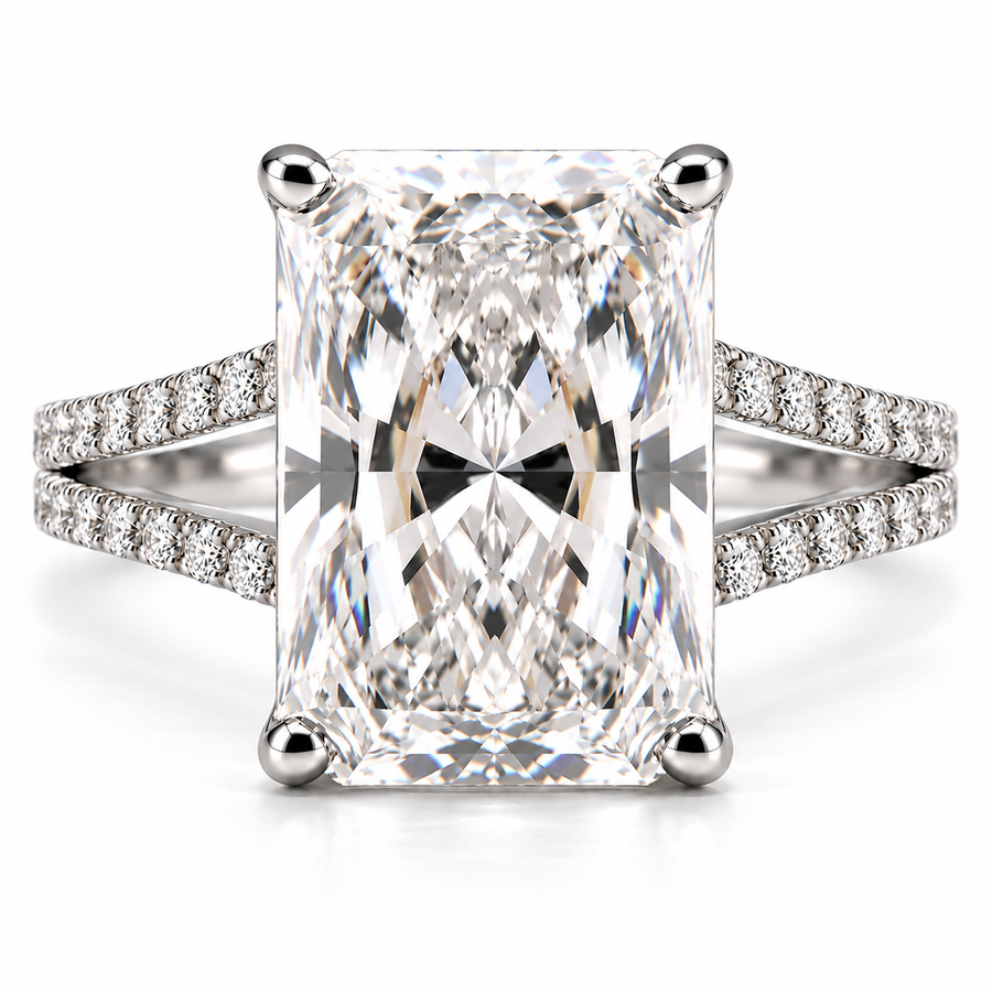 7 CT Radiant Cut Lab-Grown Diamond Split Shank Pavé Engagement Ring in 14K White Gold