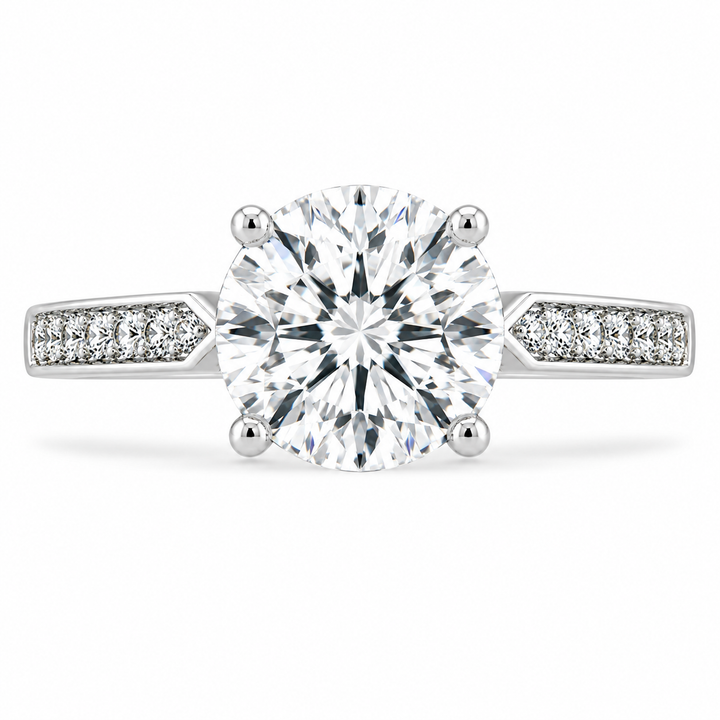 4 Carat Round Cut Lab-Grown Diamond Pavé 4-Prong Engagement Ring