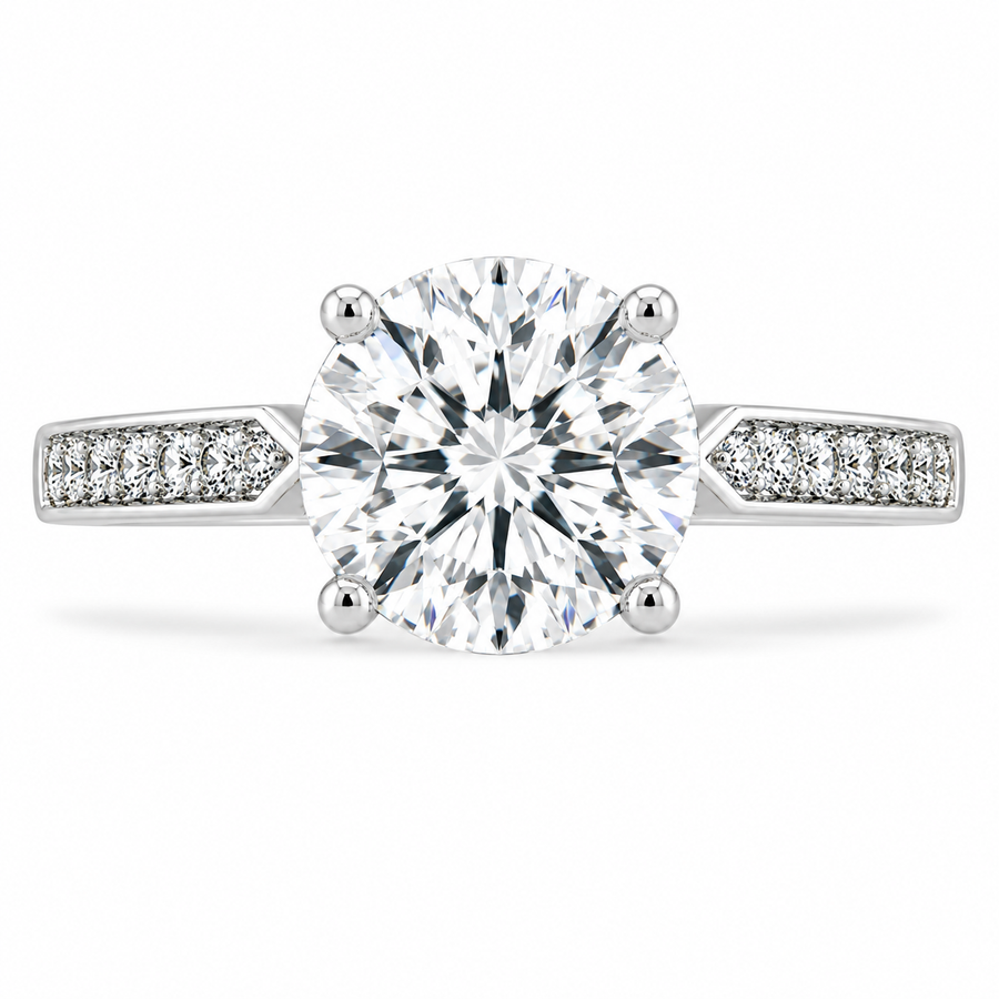 4 Carat Round Cut Lab-Grown Diamond Pavé 4-Prong Engagement Ring
