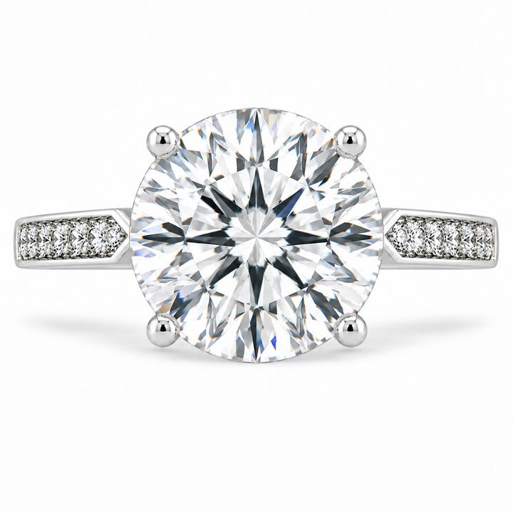 5 Carat Round Cut Lab-Grown Diamond Pavé 4-Prong Engagement Ring