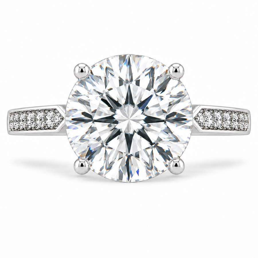 5 Carat Round Cut Lab-Grown Diamond Pavé 4-Prong Engagement Ring
